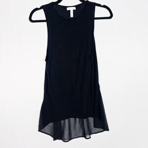 Leith XSmall XS Black High Low Hem Mixed Media Tank Top Crew Neck Sleeveless